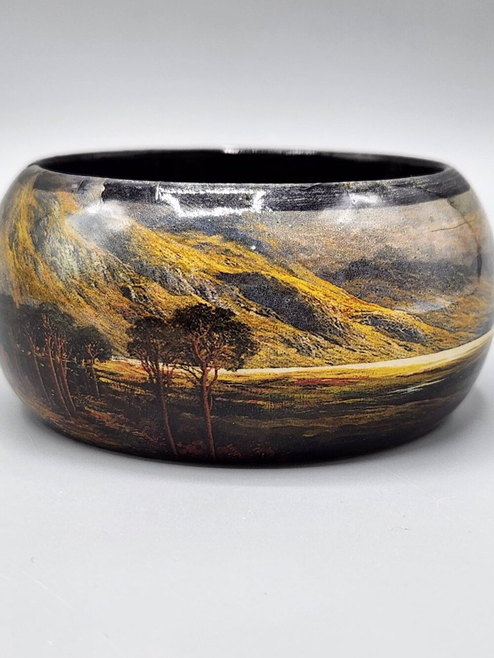 Art Nouveau Landscape Painting Scene Lacquered Chunky Bangle Bracelet